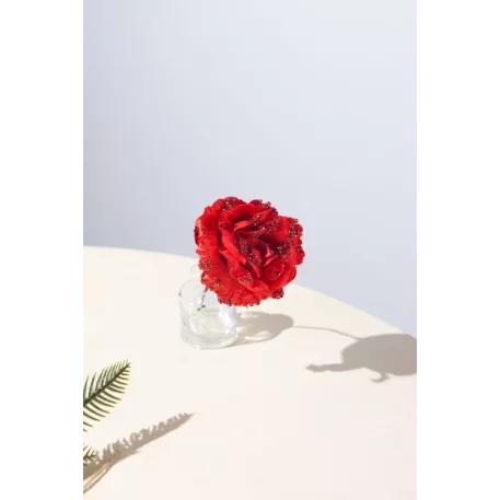 MagicHome karácsonyi virág, rózsa, piros, 17 cm, virágméret: 9 cm