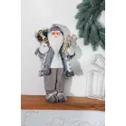 MagicHome Karácsonyi Dekoráció, Mikulás, fehér-szürke, 45 cm