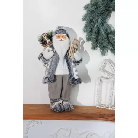 MagicHome Karácsonyi Dekoráció, Mikulás, fehér-szürke, 45 cm