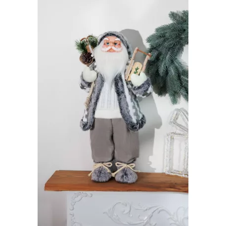 MagicHome Karácsonyi Dekoráció, Mikulás, fehér-szürke, 60 cm