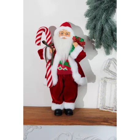 MagicHome Karácsonyi Dekoráció, Mikulás, ajándékkal, piros, 45 cm