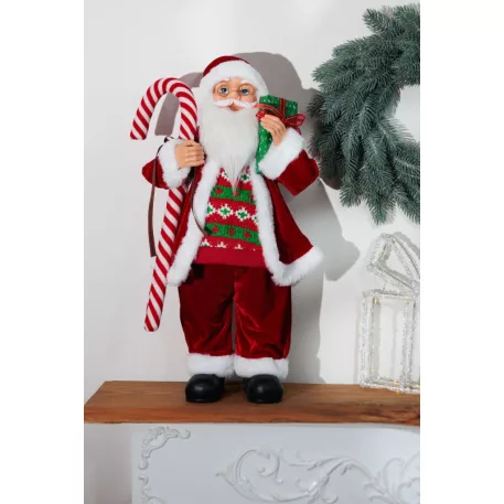 MagicHome Karácsonyi Dekoráció, Mikulás, ajándékkal, piros, 60 cm