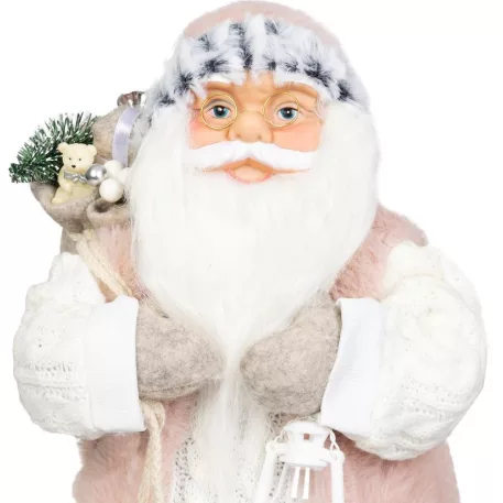 MagicHome Karácsonyi Dekoráció, Mikulás, ajándékkal, fehér, 46 cm