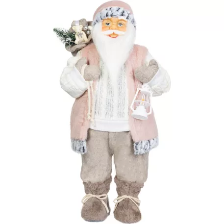 MagicHome Karácsonyi Dekoráció, Mikulás, ajándékkal, fehér, 60 cm