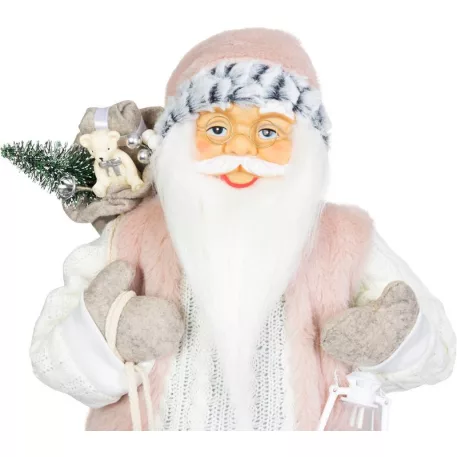 MagicHome Karácsonyi Dekoráció, Mikulás, ajándékkal, fehér, 60 cm