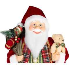   MagicHome Karácsonyi Dekoráció Mikulás, ajándékkal és macival, piros, 46 cm