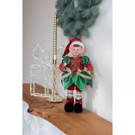 MagicHome Karácsonyi Dekoráció, Manó, piros-zöld, 30 cm