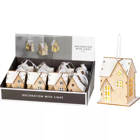 Dekorációs házikó, 3xLED, minták keveréke, 1x CR2032, Eladódoboz 12 db