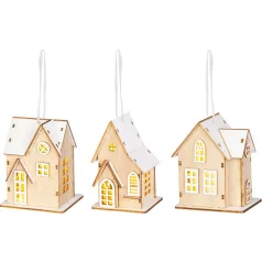   Dekorációs házikó, 3xLED, minták keveréke, 1x CR2032, Eladódoboz 12 db
