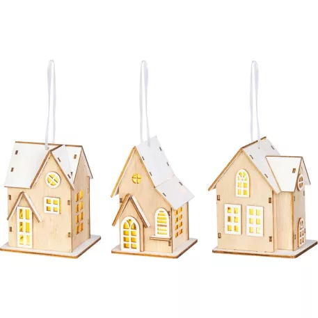 Dekorációs házikó, 3xLED, minták keveréke, 1x CR2032, Eladódoboz 12 db