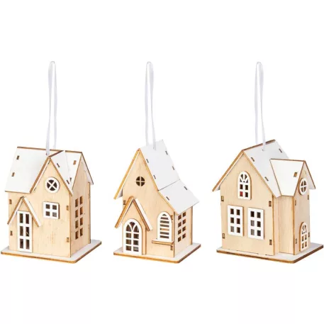 Dekorációs házikó, 3xLED, minták keveréke, 1x CR2032, Eladódoboz 12 db