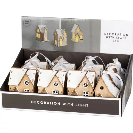 Dekorációs házikó, 3xLED, minták keveréke, 1x CR2032, Eladódoboz 12 db